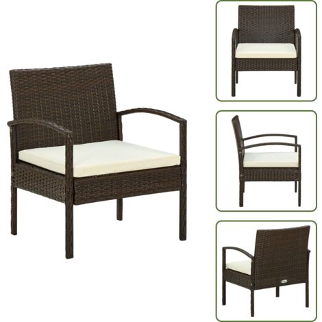 The Living Store Sedia da Giardino con Cuscino in Polyrattan Marrone - Poltrona da esterno