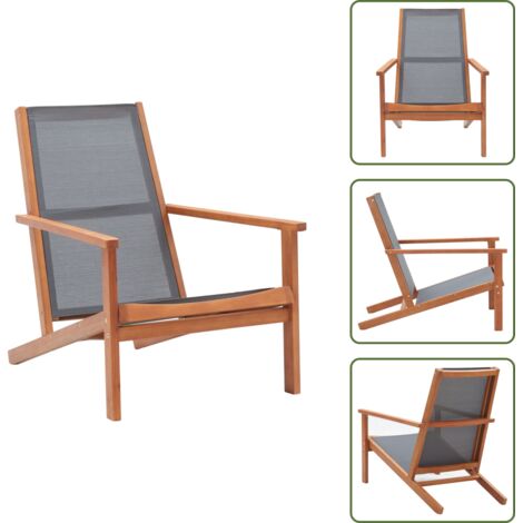 The Living Store Sedia da Giardino Grigia Legno Massello Eucalipto e Textilene - Poltrona da giardino