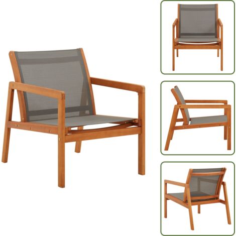 The Living Store Sedia da Giardino Grigia Legno Massello Eucalipto e Textilene - Poltrona da giardino