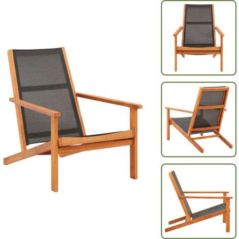 The Living Store Sedia da Giardino Nera Legno Massello di Eucalipto e Textilene - Poltrona da giardino