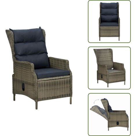 The Living Store Sedia da Giardino Reclinabile con Cuscini in Polyrattan Marrone - Poltrona da esterno