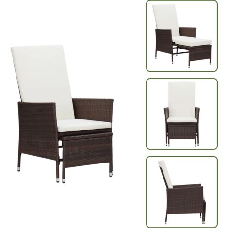 The Living Store Sedia da Giardino Reclinabile con Cuscino in Polyrattan Marrone - Sedia reclinabile