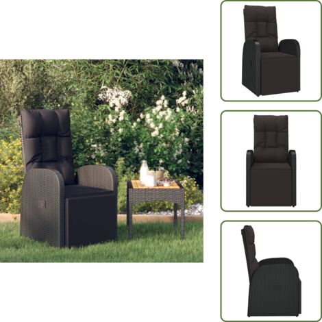 The Living Store Sedia da Giardino Reclinabile con Cuscino in Polyrattan Nero - Poltrona da esterno