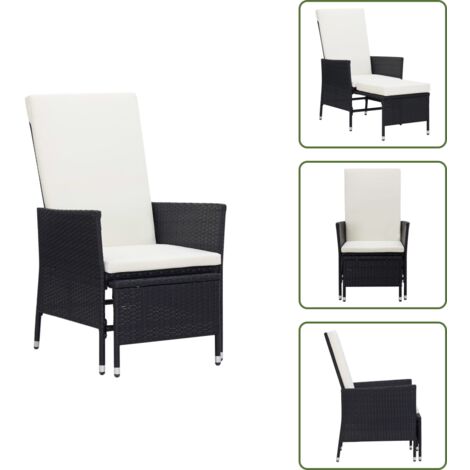 The Living Store Sedia da Giardino Reclinabile con Cuscino in Polyrattan Nero - Polyrattan