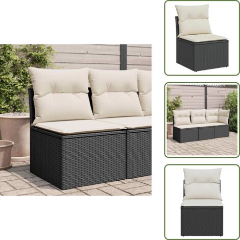 The Living Store Sedia da Giardino Senza Braccioli con Cuscini Nera Polyrattan - Cuscino da seduta