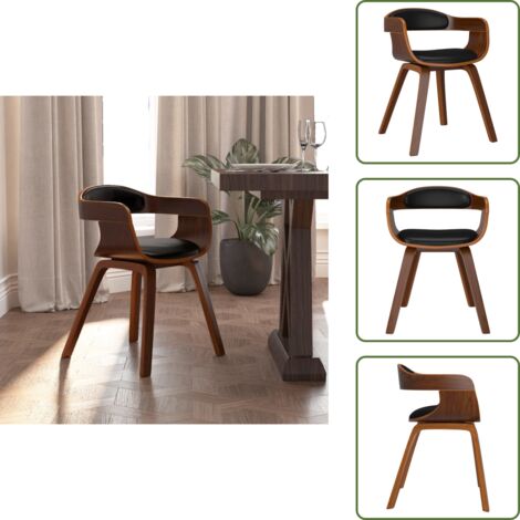 The Living Store Sedia da Pranzo Nera in Legno Curvato e Similpelle - Sedia da cucina