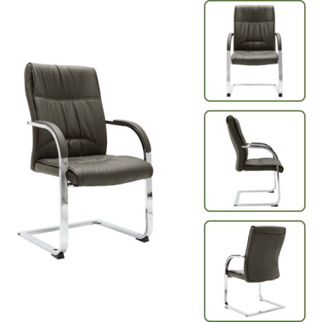 The Living Store Sedia da Ufficio a Sbalzo Grigia in Similpelle - Seduta ergonomica