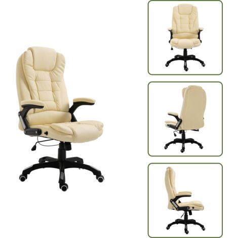 The Living Store Sedia da Ufficio Crema in Similpelle - Sedia ergonomica
