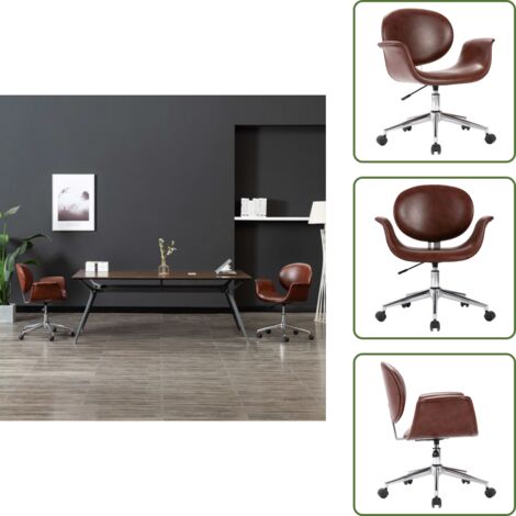 The Living Store Sedia da Ufficio Girevole Marrone in Similpelle - Sedia da ufficio moderna