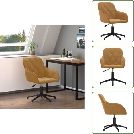 The Living Store Sedia da Ufficio Girevole Marrone in Velluto - Sedia da ufficio in velluto