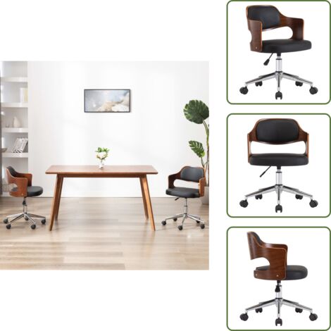 The Living Store Sedia da Ufficio Girevole Nera in Legno Piegato e Similpelle - Sedia girevole