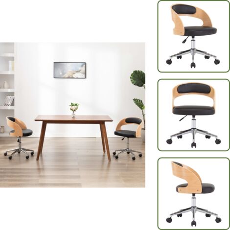 The Living Store Sedia da Ufficio Girevole Nera in Legno Piegato e Similpelle - Sedia in legno