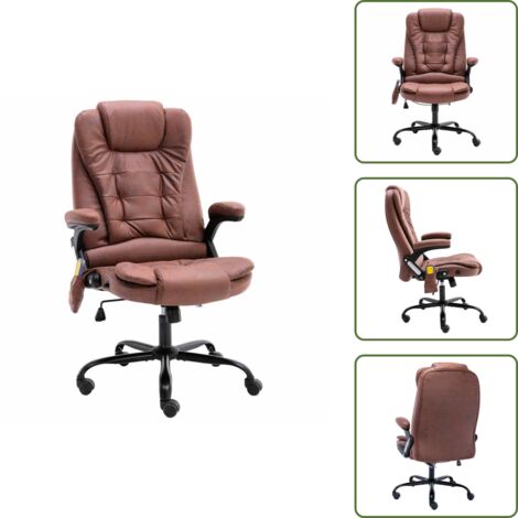 The Living Store Sedia da Ufficio Massaggiante Marrone Chiaro in Scamosciato - Sedia ergonomica
