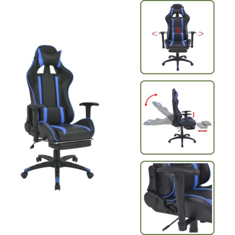 The Living Store Sedia da Ufficio Racing Reclinabile con Poggiapiedi Blu - Sedile da corsa