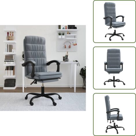 The Living Store Sedia da Ufficio Reclinabile Grigio Scuro in Velluto - Poltrona da ufficio