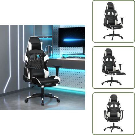 The Living Store Sedia Gaming Massaggiante Poggiapiedi Nero e Bianco Similpelle - Massaggio