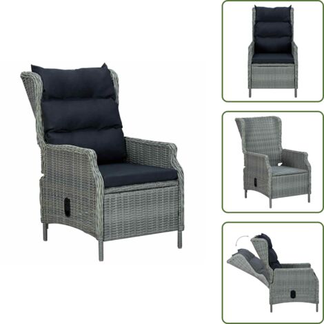 The Living Store Sedia Giardino Reclinabile Cuscini in Polyrattan Grigio Chiaro - Poltrona da esterno