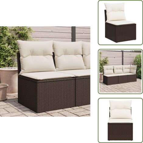 The Living Store Sedia Giardino Senza Braccioli con Cuscini Polyrattan Marrone - Sedia senza braccioli