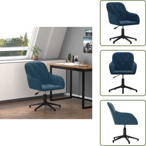 The Living Store Sedia Girevole da Ufficio Blu in Velluto - Sedia da ufficio in velluto