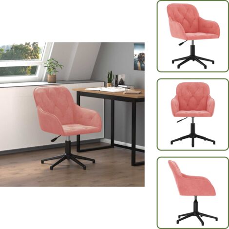 The Living Store Sedia Girevole da Ufficio Rosa in Velluto - Sedia da ufficio rosa