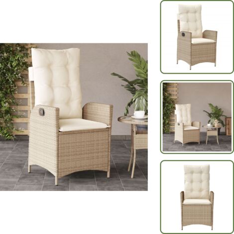 The Living Store Sedia Reclinabile da Giardino con Cuscini Beige in Polyrattan - Poltrona da giardino