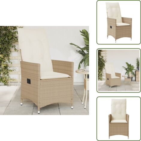 The Living Store Sedia Reclinabile da Giardino con Cuscini Beige in Polyrattan - Polyrattan