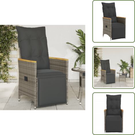The Living Store Sedia Reclinabile da Giardino con Cuscini Grigia in Polyrattan - Polyrattan