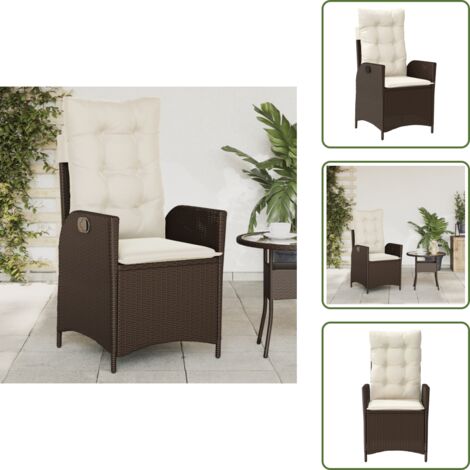 The Living Store Sedia Reclinabile da Giardino con Cuscini Marrone in Polyrattan - Polyrattan