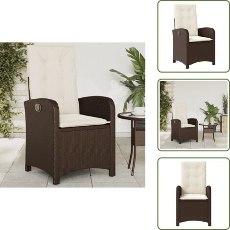 The Living Store Sedia Reclinabile da Giardino con Cuscini Marrone in Polyrattan - Polyrattan