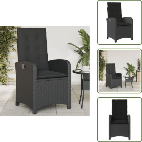 The Living Store Sedia Reclinabile da Giardino con Cuscini Nera in Polyrattan - Poltrona da giardino
