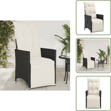 The Living Store Sedia Reclinabile da Giardino con Cuscini Nera in Polyrattan - Poltrona da giardino