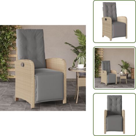 The Living Store Sedia Reclinabile Giardino e Poggiapiedi Beige Misto Polyrattan - Sedia reclinabile