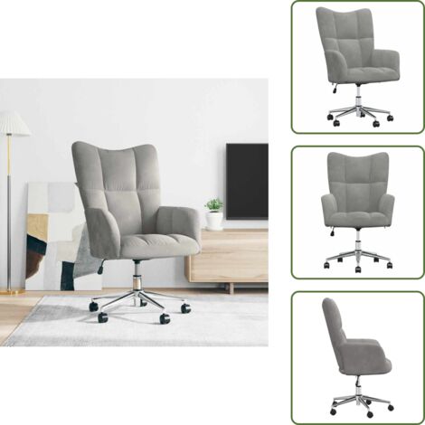 The Living Store Sedia Relax Grigio Chiaro in Velluto - Poltrona da soggiorno