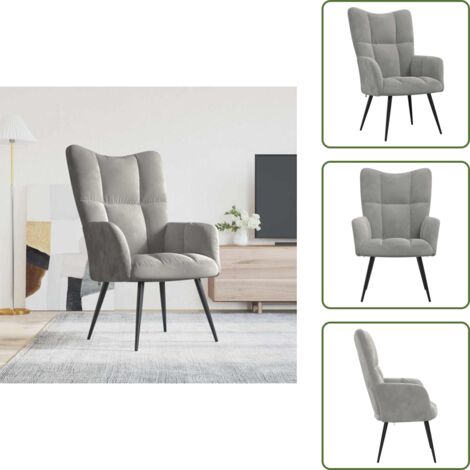 The Living Store Sedia Relax Grigio Chiaro in Velluto - Poltrona in velluto
