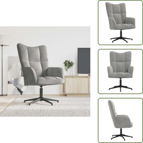 The Living Store Sedia Relax Grigio Chiaro in Velluto - Poltrona in velluto