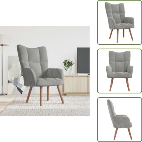 The Living Store Sedia Relax Grigio Chiaro in Velluto - Poltrona Relax