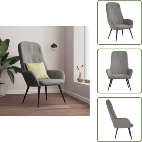 The Living Store Sedia Relax Grigio Chiaro in Velluto - Sedia in Velluto