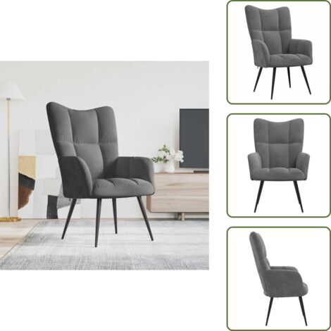 The Living Store Sedia Relax Grigio Scuro in Velluto - Poltrona in velluto