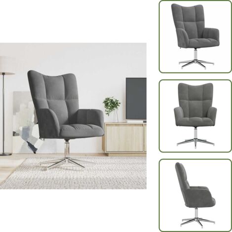 The Living Store Sedia Relax Grigio Scuro in Velluto - Poltrona Relax