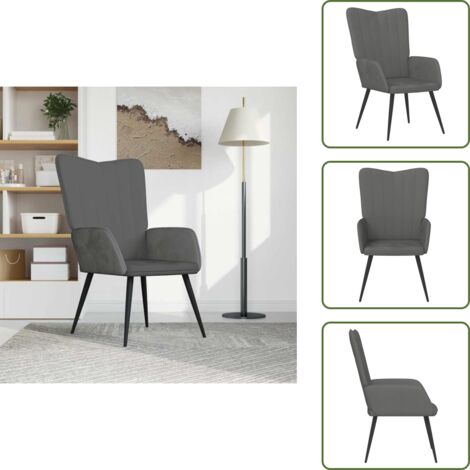 The Living Store Sedia Relax Grigio Scuro in Velluto - Poltrona Relax