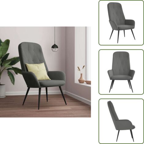 The Living Store Sedia Relax Grigio Scuro in Velluto - Seduta in velluto