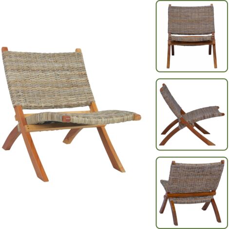 The Living Store Sedia Relax in Rattan Kubu Naturale e Mogano Massello - Sedia in Legno Mogano