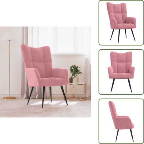The Living Store Sedia Relax Rosa in Velluto - Poltrona Relax