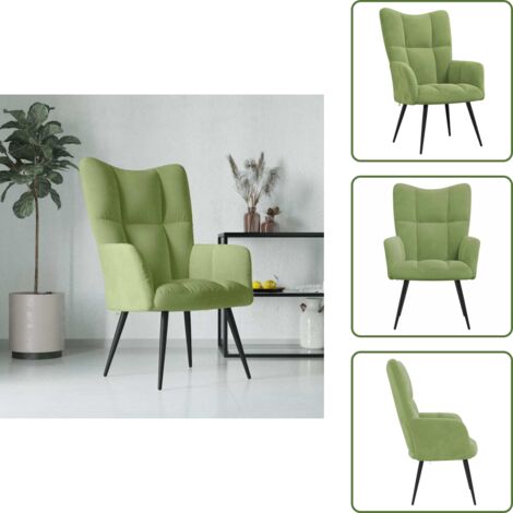The Living Store Sedia Relax Verde Chiaro in Velluto - Poltrona in velluto