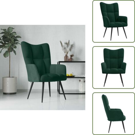 The Living Store Sedia Relax Verde Scuro in Velluto - Poltrona in velluto
