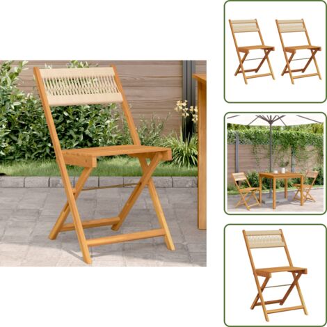 The Living Store Sedie Bistrò 2pz Beige in Legno Massello di Acacia e Corda - Legno massello di acacia