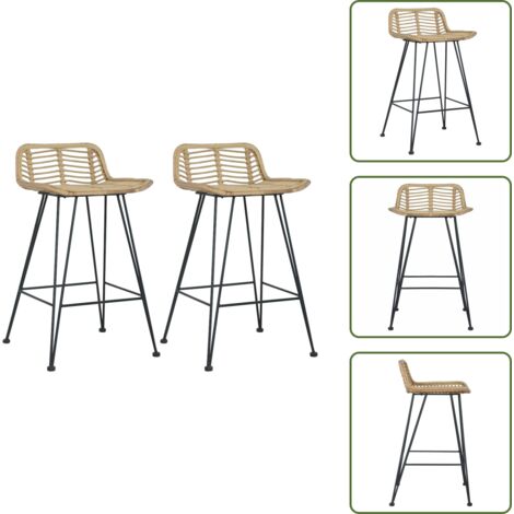 The Living Store Sedie da Bar 2 pz in Rattan Naturale - Sedie in rattan