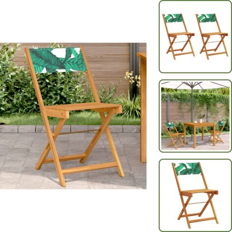 The Living Store Sedie da Bistrò 2pz Motivo Foglia Legno Massello Acacia Tessuto - Sedie da giardino