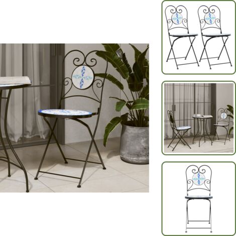 The Living Store Sedie da Bistrò Pieghevoli 2 pz Blu e Bianco in Ceramica - Sedie da esterno