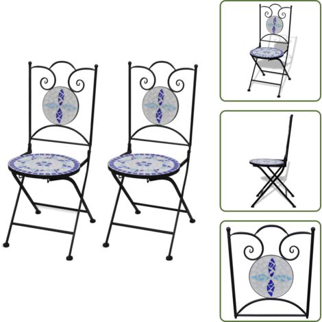 The Living Store Sedie da Bistrot Pieghevoli 2 pz in Ceramica Blu e Bianco - Sedie da balcone